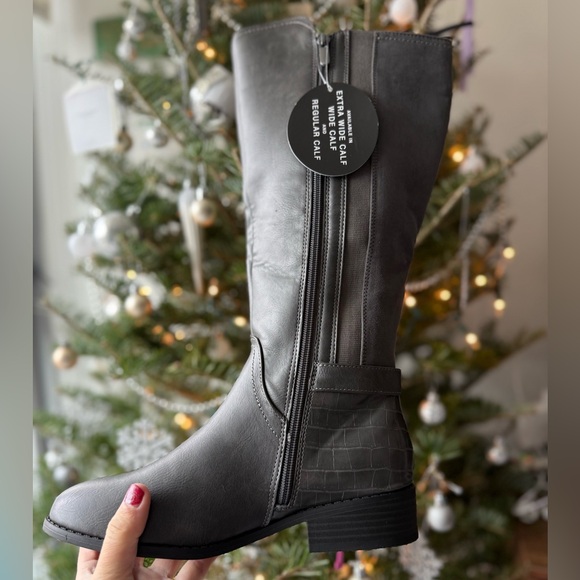 Karen Scott Shoes - NIB Karen Scott Gray Knee-High Vegan Leather Women's Riding Boots